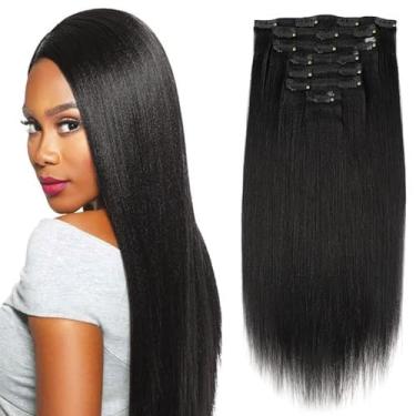 Imagem de Sassina Grampo de cabelo humano yaki claro italiano em extensões de cabelo preto natural Yaki para mulheres negras cabelo humano 32 polegadas clipes extensões de cabelo humano para cabeça inteira, 120