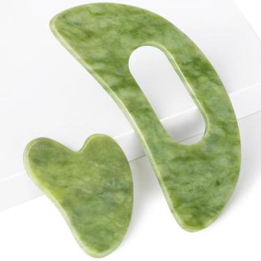 Imagem de Conjunto de ferramentas de massagem Gua Sha Jade Stone maior com alça 