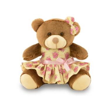 Imagem de Ursinha de Pelúcia Floral 20cm Decoração Infantil - Toybrink, Marrom, 