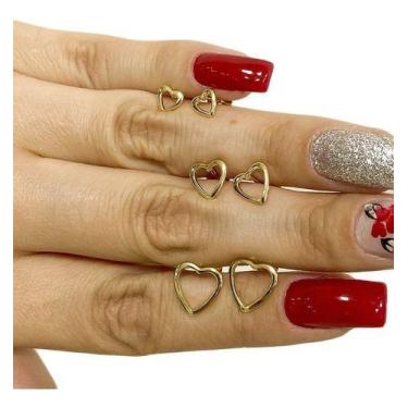 Imagem de Trio De Brinco De Coração Banhado A Ouro 18k - Papillon Semi Jóias, Do