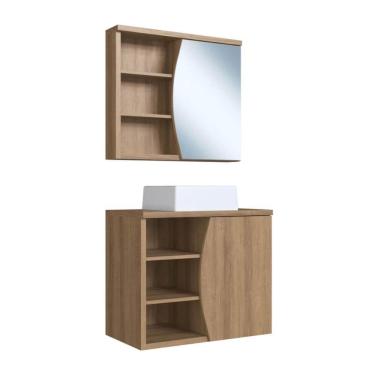 Imagem de Gabinete De Banheiro 70cm Laura MelEspelheira Cuba Branca e 1 Porta