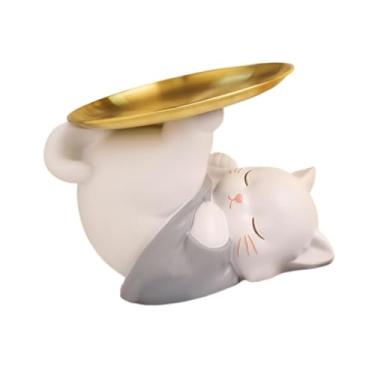 Imagem de Generic Estátua de gato de resina com bandeja, porta-chaves fofo, bandeja para chaves, armário de TV, estante, sala de estar