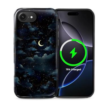 Imagem de casesok Capa para iPhone 16e, compatível com MagSafe, capa rígida de camada dupla + capa de silicone, proteção total à prova de choque para iPhone 16e estrelas brilhantes à noite