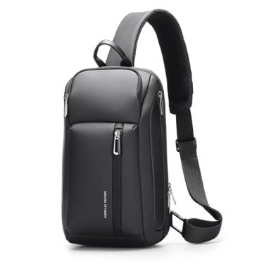 Imagem de MARKETRON Mochila tiracolo masculina à prova d'água, bolsa tiracolo de ombro, antifurto, bolsa de peito masculina, Preto, 12.60 × 7.48 × 4.33 inch