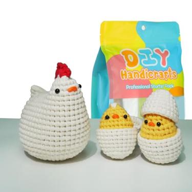 Imagem de Kit de crochê para iniciantes, kits de crochê para adultos Amigurumi galinha e ovo – 3 animais de pelúcia Kawaii – Lindos fios de pelúcia DIY com tutoriais em vídeo passo a passo, (3 peças de pintinho