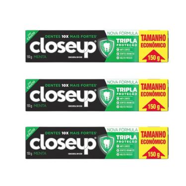Imagem de Kit 3 Creme Dental Close Up Tripla Proteção Menta 150g