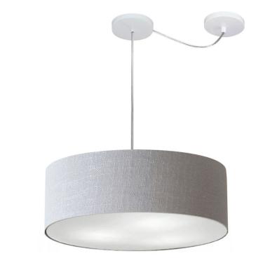 Imagem de Lustre Pendente Cilíndrico Com Desvio De Centro Vivare Md-4222 Cúpula Em Tecido 45x15cm - Bivolt Rustico-cinza 127/220v