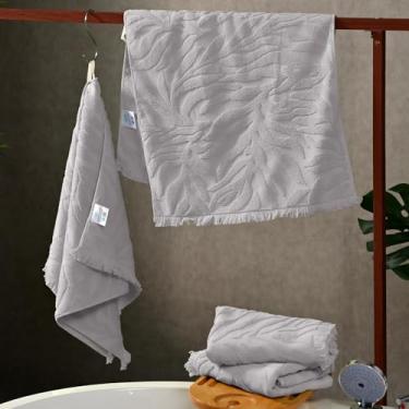 Imagem de VOOVA & MOVAS Toalhas de mão 100% algodão jacquard pacote com 4 (19 x 35) – Toalhas de spa e academia de secagem rápida com borlas decorativas | Alternativa de tapete de banho durável para casa