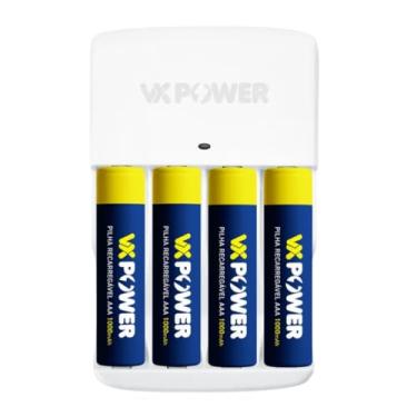 Imagem de Kit Carregador de Pilhas Vivensis VX Power com 4 Pilhas AAA Recarregáveis Bivolt Automático 159g