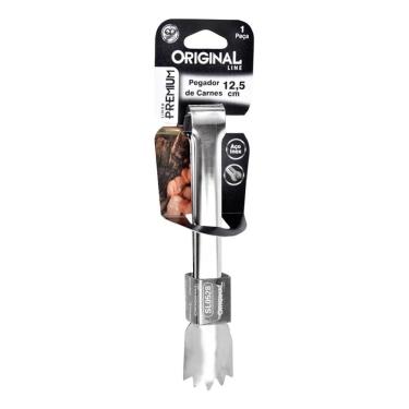 Imagem de 2X Mini Pegador De Carne Churrasco Inox 12,5Cm