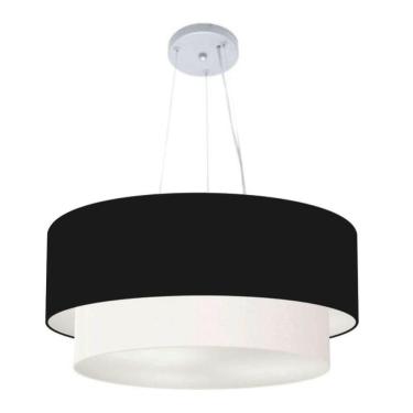 Imagem de Lustre Pendente Duplo Cilíndrico Vivare Md-4082 Cúpula Em Tecido 60x50cm - Bivolt Preto-branco 127/220v