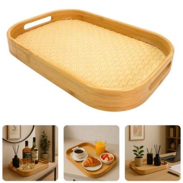 Imagem de Bandeja Grande Pequena Cesta De Bambu Oval Palha Rattan Servir Decorar