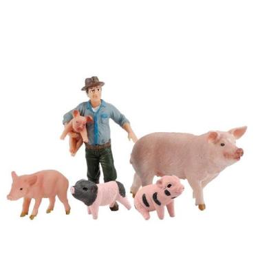 Imagem de Conjunto de estatuetas de porco vietnamita realista, 5 peças de brinqu