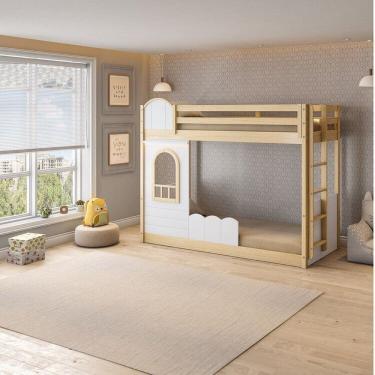 Imagem de Beliche Infantil Reversível Janela com Cerquinha New Garden Casatema Natural/Branco