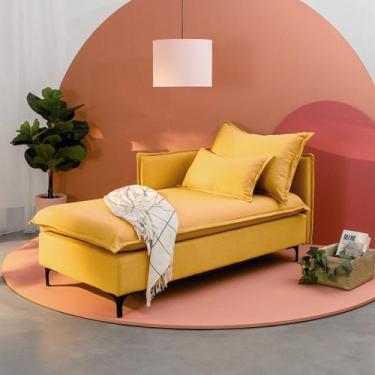 Imagem de Sofá Modular Chaise Braço Lateral com Pé Metal Sôma CabeCasa MadeiraOr