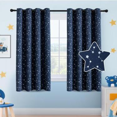 Imagem de Cortinas PrinceDeco Blackout Glow Star 132x137 cm Azul Marinho
