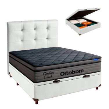 Imagem de Baú Branco + Cabeceira + Colchão Casal Confort Black Ortobom