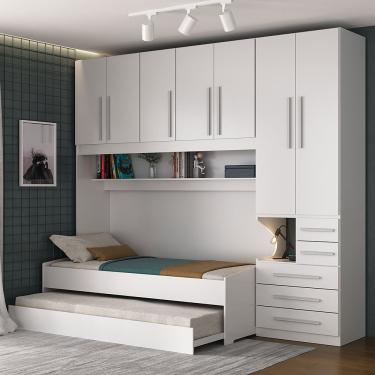 Imagem de Quarto Completo de Solteiro com 2 Camas e Guarda-Roupa 1326D Branco