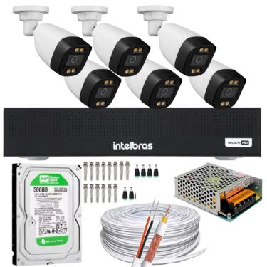 Imagem de Kit 6 Câmeras Segurança FullColor Colorido Dia e Noite Dvr Intelbras 1008c Hd 500gb