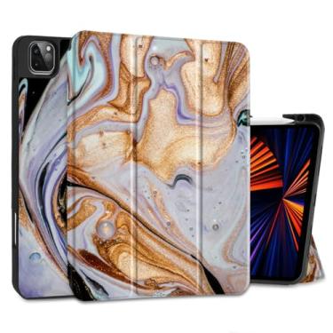 Imagem de DONGKE Capa para iPad Pro 2022/2021/2020/2018 11 geração 4/3/2/1 – capa protetora fina – Suporte de lápis embutido para carregamento – Suporte triplo e capa de hibernar/despertar – mármore preto