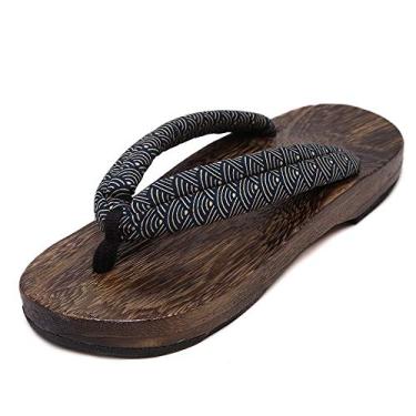 Imagem de Bigfanshu Chinelo masculino de madeira para uso ao ar livre com chinelos japoneses tradicionais de quimono samurai paulownia, Preto, 42 BR