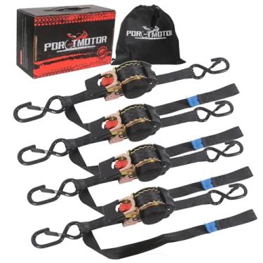 Imagem de Porotmotor Correias de catraca retráteis com laço macio integrado, alças auto-retráteis de 2,5 cm x 3 m para carga, caminhão, motocicleta, quadriciclo (pacote com 4, com bolsa Storge)
