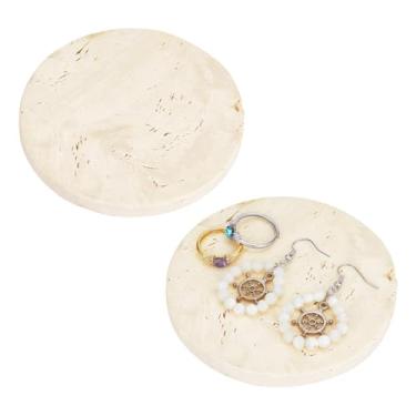 Imagem de PH PandaHall 2 peças de travertino pequeno, prato de bugiganga redonda para anéis, brincos, colares, joias, bandeja de sabão de pedra natural para banheiro, cozinha, exibição decorativa de casa, 10 cm