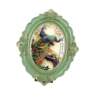 Imagem de WeiLaiKeQi Moldura oval vintage para fotos, porta-retratos retrô com gancho, suporte para cartões de mesa, suporte para colagem, quarto, escritório, casamento, Verde
