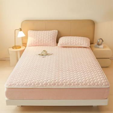Imagem de Capa de colchão, acolchoado, de lã grossa, luxuosa, protetor de colchão de flanela de veludo, antiderrapante, cobertura total com elástico, macio, fofo, tamanho Queen, fácil de cuidar, rosa - 2 | 180