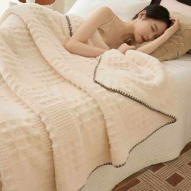 Imagem de JUSHZ Cobertor de lã ponderado xale fofo feminino masculino para cama adulto casal solteiro para sofá resiste ao desbotamento para aquecer no escritório, sala de estar ou carro (branco, 200 x 230 cm)