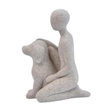 Imagem de Ｂｅｓｇａ Estátua de homem com cachorro, enfeite de prateleira, decoração de mesa, versátil e leve para decoração de sala de estar e escritório, 3,9 x 2,5 x 5,2, Cinza Claro