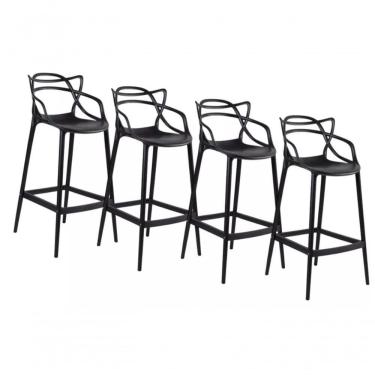 Imagem de Conjunto C/4 Banqueta Allegra Alta Master Preta Cozinha Americana Balcão Polipropileno