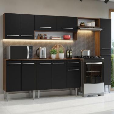 Imagem de Armário De Cozinha Compacta 261 Cm Rustic/preto Emilly Madesa 09 Rustic/preto