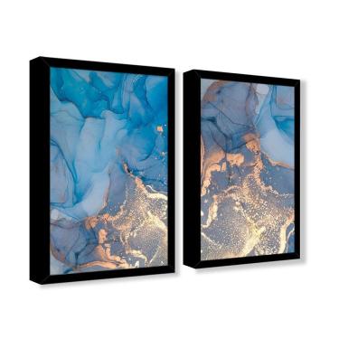 Imagem de Quadro Decorativo Caixa Alta 2 Un 40x60 Mármore Aurora Azul Titulo Moldura Preta