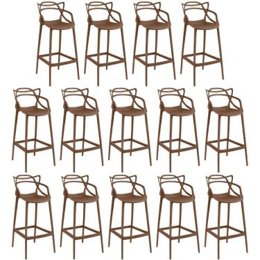 Imagem de Kit 14 Banquetas Allegra Com Encosto Design Cozinha/bancada - Marrom