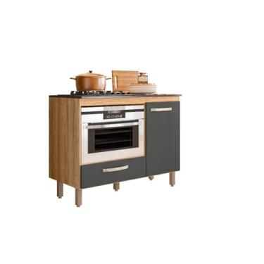 Imagem de Balcão para Forno Cooktop Moderno 1 Porta 1 Gaveta Multiuso(Freijó e Chumbo)