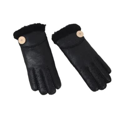 Imagem de Luvas masculinas femininas de inverno para uso ao ar livre, quente, espessamento, térmica, retalhos, luvas de couro genuíno, preta, tamanho único