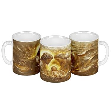 Imagem de Caneca Natalina Família Feliz, Porcelana Branca com Design Preto e Dourado, Mensagem Inspiradora em Português (20006)