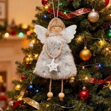 Imagem de Pingente de anjo de pelúcia de Natal decoração DIY casa natal ano novo enfeite para pendurar presentes (cinza)