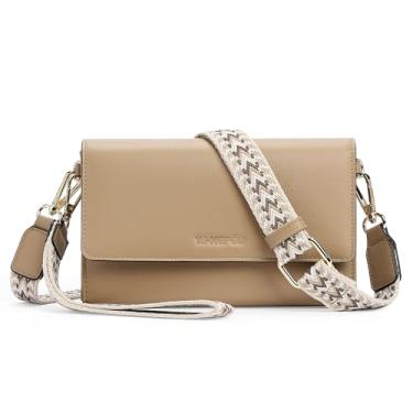 Imagem de YJ-NEFELI Pequena bolsa tiracolo feminina de couro vegano RFID mini bolsa de ombro bolsa de mão bolsa de viagem, Caqui, Suporte para celular de grande capacidade, compartimentos para cartão de crédito