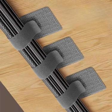 Imagem de Organizador de cabos reutilizáveis, 20 peças, enrolador de fio de mesa, organizador de abraçadeiras autoadesivas, tiras de proteção para cabos (20 peças cinza)