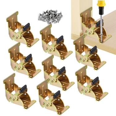 Imagem de YDAJIURI Suportes dobráveis, pacote com 8, dobradiças de travamento automático resistentes com parafusos, suportes de extensão de bloqueio dobrável para pernas de mesa, pernas de cama, bancadas de