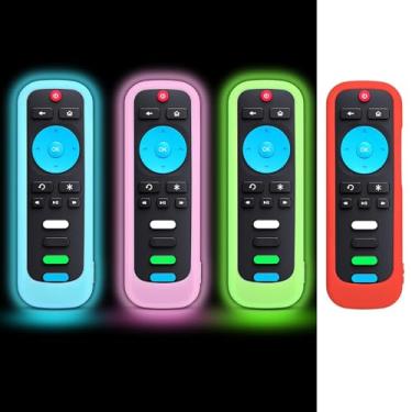 Imagem de [Pacote com 4] Capa de silicone para controle remoto TCL Roku TV RC280, capa protetora universal de substituição leve/à prova de choque TCL Roku TV Remote Cover com cordão (azul brilhante + verde