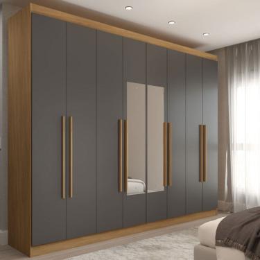 Imagem de Guarda-Roupa Ele e Ela 8 Portas 4 Gavetas com Espelho Cinza/Cinamomo - Panorama Móveis
