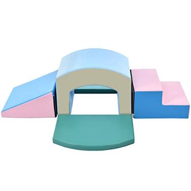 Imagem de Conjunto infantil para atividades de escalada e engatinhar, blocos de escalada de espuma de 5 peças com rampa deslizante, equipamento de academia seguro para crianças engatinhando e deslizando