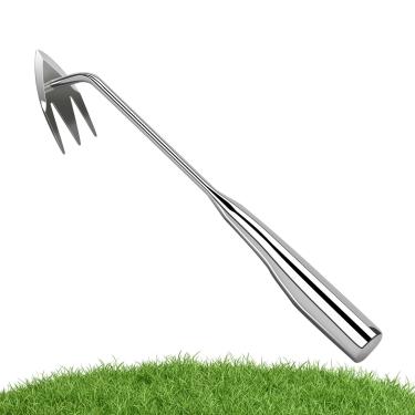 Imagem de Ferramenta manual de remoção de ervas daninhas para gramado e jardim, extrator de ervas daninhas resistente de 3 dentes com alça ergonômica, ferramenta de desenraizamento de ervas daninhas para