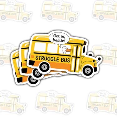 Imagem de 3 adesivos Struggle Bus, decalques de vinil com citação de veículo amarelo engraçado para laptop, caderno, diário, garrafa de água, para-choque de carro, presente para estudantes, adolescentes