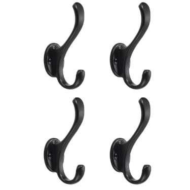 Imagem de khtumeware Pacote com 4 ganchos pretos de parede para uso pesado, ganchos duplos retrô para pendurar casacos, chapéu, toalha, chave, roupão, cachecol, bolsa, boné (preto)