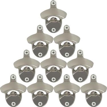 Imagem de HAIICEN Abridor de garrafa de cerveja prata escovado, montado na parede, abridor de garrafa de madeira a granel inoxidável para poste