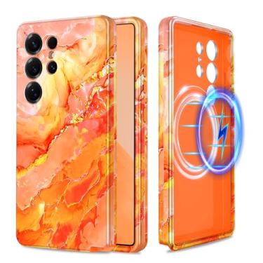 Imagem de Casetego Capa para Galaxy S25 Ultra, compatível com MagSafe,[Teste de queda de grau militar] Capa feminina fina à prova de choque robusta mármore para Samsung Galaxy S25 Ultra 6,9 polegadas, laranja
